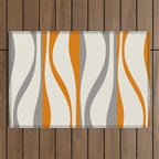 Mid Century Modern Retro Lounge Striped Ogee Pattern Gray Ochre Cream Outdoor Rug Gallery Image 1