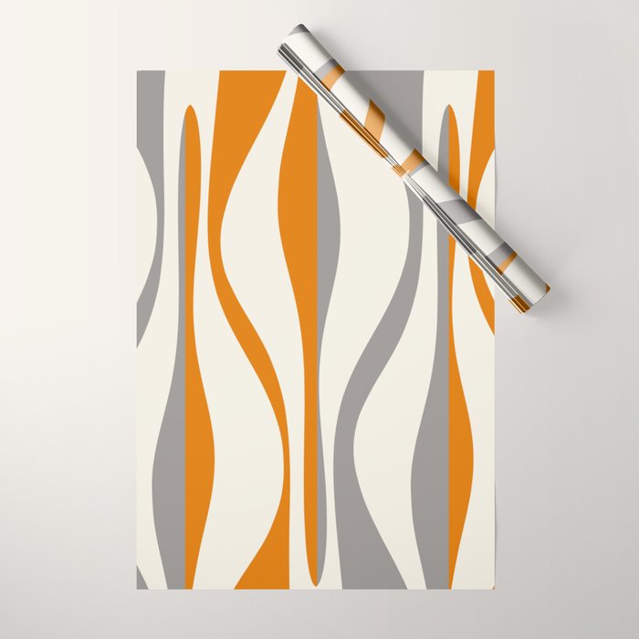 Mid Century Modern Retro Lounge Striped Ogee Pattern Gray Ochre Cream Wrapping Paper Gallery Image 1