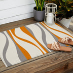 Mid Century Modern Retro Lounge Striped Ogee Pattern Gray Ochre Cream Outdoor Rug Gallery Image 2
