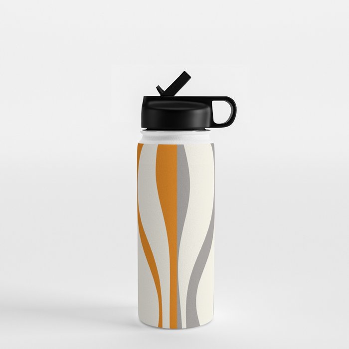 Mid Century Modern Retro Lounge Striped Ogee Pattern Gray Ochre Cream Water Bottle Gallery Image 1