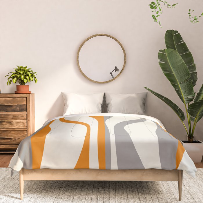 Mid Century Modern Retro Lounge Striped Ogee Pattern Gray Ochre Cream Comforter Gallery Image 3