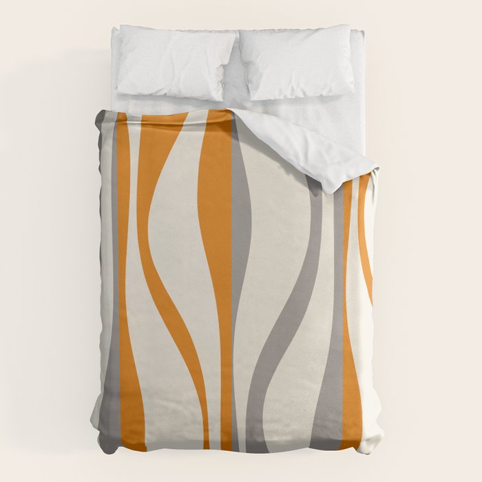 Mid Century Modern Retro Lounge Striped Ogee Pattern Gray Ochre Cream Duvet Cover Gallery Image 6