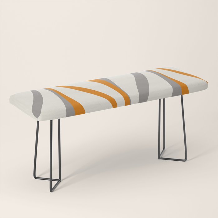 Mid Century Modern Retro Lounge Striped Ogee Pattern Gray Ochre Cream Bench Gallery Image 1