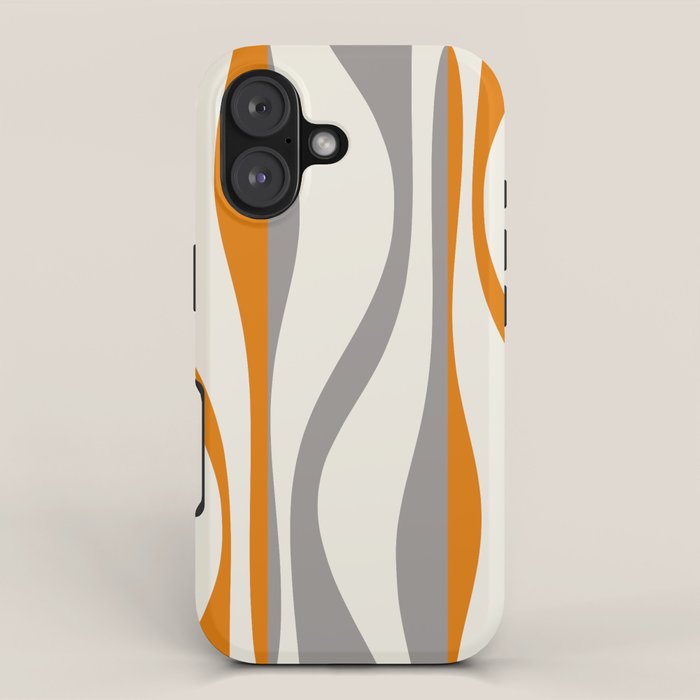 Mid Century Modern Retro Lounge Striped Ogee Pattern Gray Ochre Cream iPhone Case Gallery Image 1