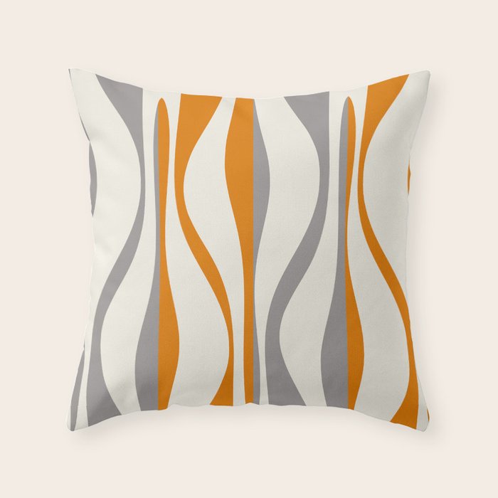 Mid Century Modern Retro Lounge Striped Ogee Pattern Gray Ochre Cream Throw Pillow Gallery Image 1