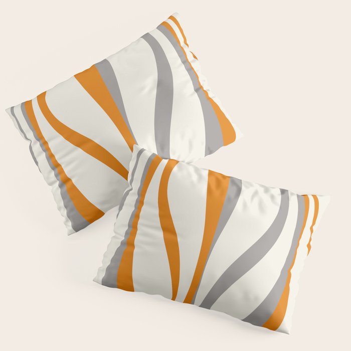 Mid Century Modern Retro Lounge Striped Ogee Pattern Gray Ochre Cream Pillow Sham Gallery Image 1