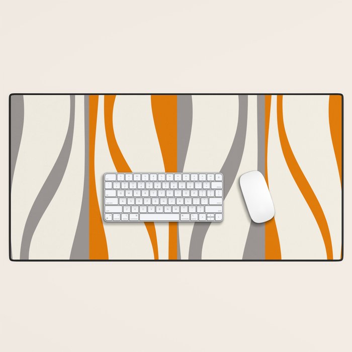 Mid Century Modern Retro Lounge Striped Ogee Pattern Gray Ochre Cream Desk Mat Gallery Image 1