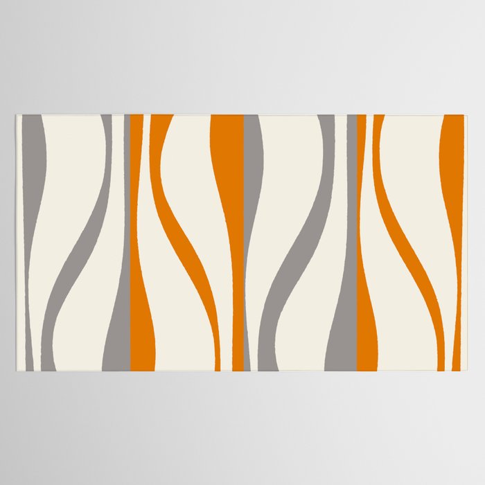 Mid Century Modern Retro Lounge Striped Ogee Pattern Gray Ochre Cream Tablecloth Gallery Image 2