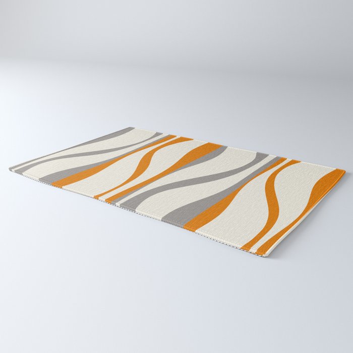 Mid Century Modern Retro Lounge Striped Ogee Pattern Gray Ochre Cream Rug Gallery Image 3
