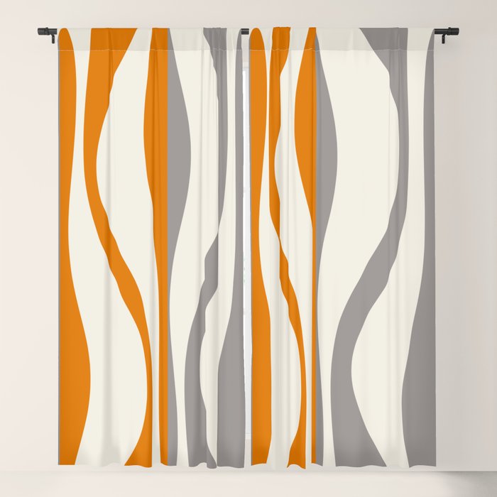 Mid Century Modern Retro Lounge Striped Ogee Pattern Gray Ochre Cream Window Curtain Gallery Image 5