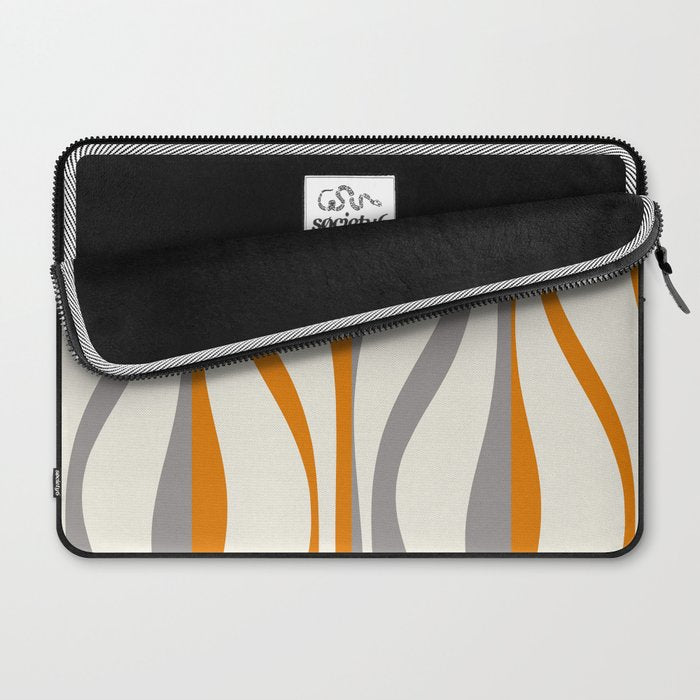 Mid Century Modern Retro Lounge Striped Ogee Pattern Gray Ochre Cream Laptop Sleeve Gallery Image 2