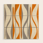 Mid Century Modern Retro Lounge Striped Ogee Pattern Gray Ochre Cream Wood Wall Art Gallery Image 1