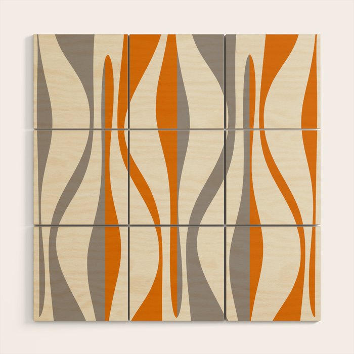 Mid Century Modern Retro Lounge Striped Ogee Pattern Gray Ochre Cream Wood Wall Art Gallery Image 1