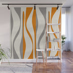 Mid Century Modern Retro Lounge Striped Ogee Pattern Gray Ochre Cream Wall Mural Gallery Image 1