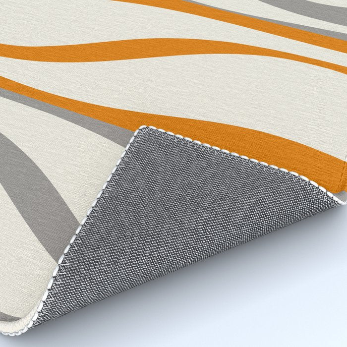 Mid Century Modern Retro Lounge Striped Ogee Pattern Gray Ochre Cream Rug Gallery Image 4