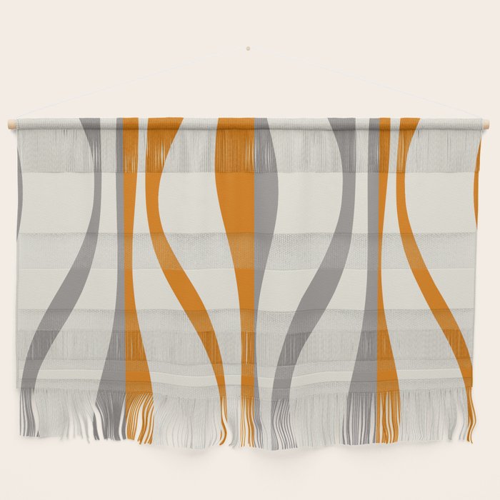 Mid Century Modern Retro Lounge Striped Ogee Pattern Gray Ochre Cream Wall Hanging Gallery Image 1