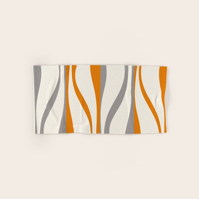 Mid Century Modern Retro Lounge Striped Ogee Pattern Gray Ochre Cream Bath Towel Gallery Image 1
