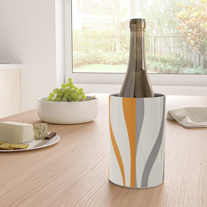 Mid Century Modern Retro Lounge Striped Ogee Pattern Gray Ochre Cream Wine Chiller Gallery Image 4