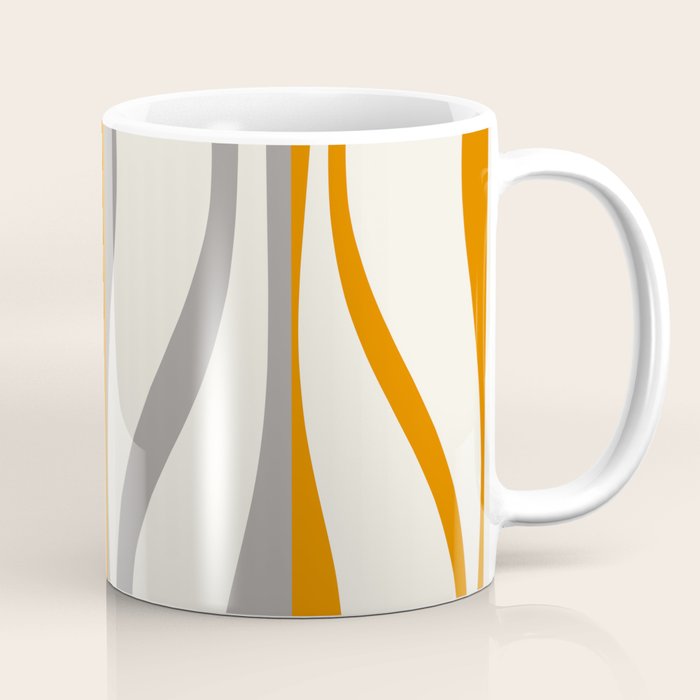 Mid Century Modern Retro Lounge Striped Ogee Pattern Gray Ochre Cream Coffee Mug Gallery Image 1