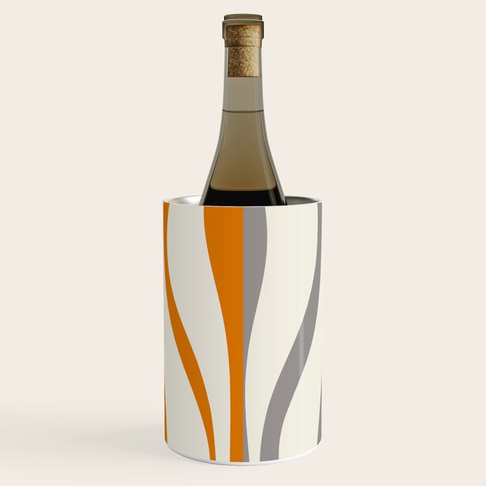Mid Century Modern Retro Lounge Striped Ogee Pattern Gray Ochre Cream Wine Chiller Gallery Image 1