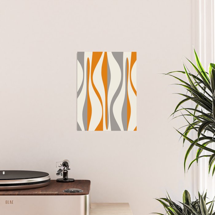 Mid Century Modern Retro Lounge Striped Ogee Pattern Gray Ochre Cream Poster Gallery Image 2