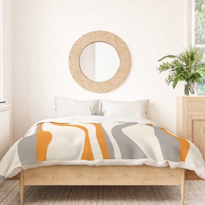 Mid Century Modern Retro Lounge Striped Ogee Pattern Gray Ochre Cream Duvet Cover Gallery Image 3