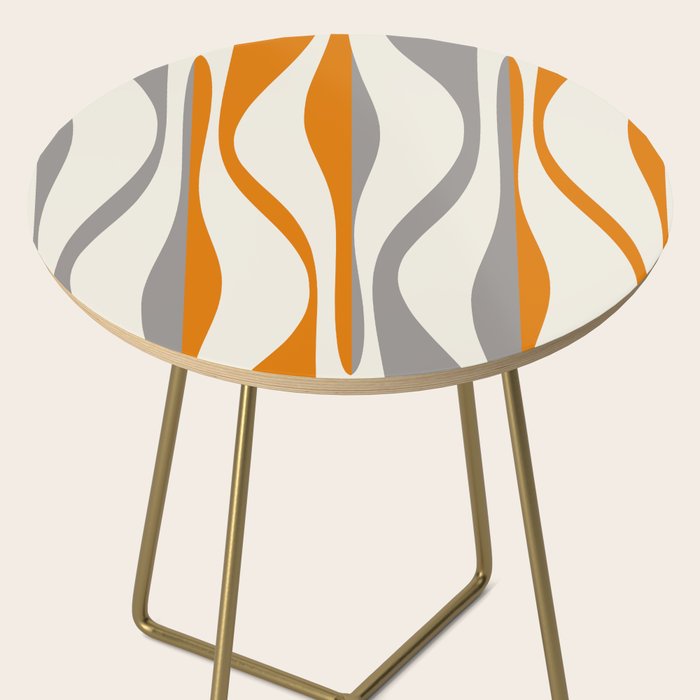 Mid Century Modern Retro Lounge Striped Ogee Pattern Gray Ochre Cream Side Table Gallery Image 2