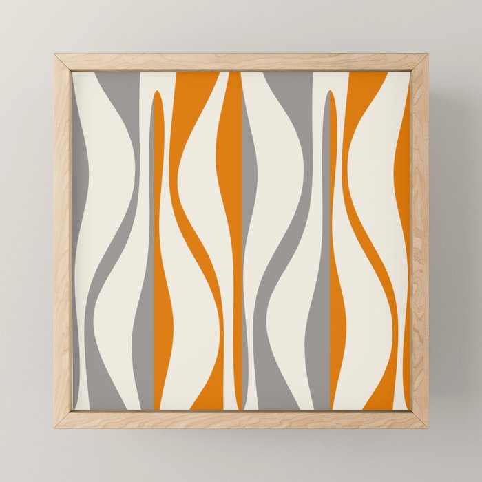 Mid Century Modern Retro Lounge Striped Ogee Pattern Gray Ochre Cream Mini Art Print Gallery Image 1