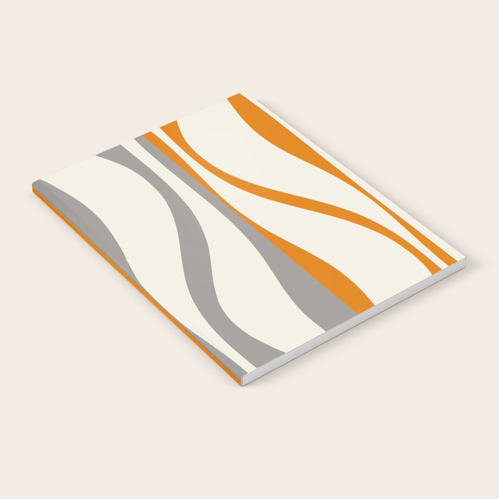 Mid Century Modern Retro Lounge Striped Ogee Pattern Gray Ochre Cream Notebook