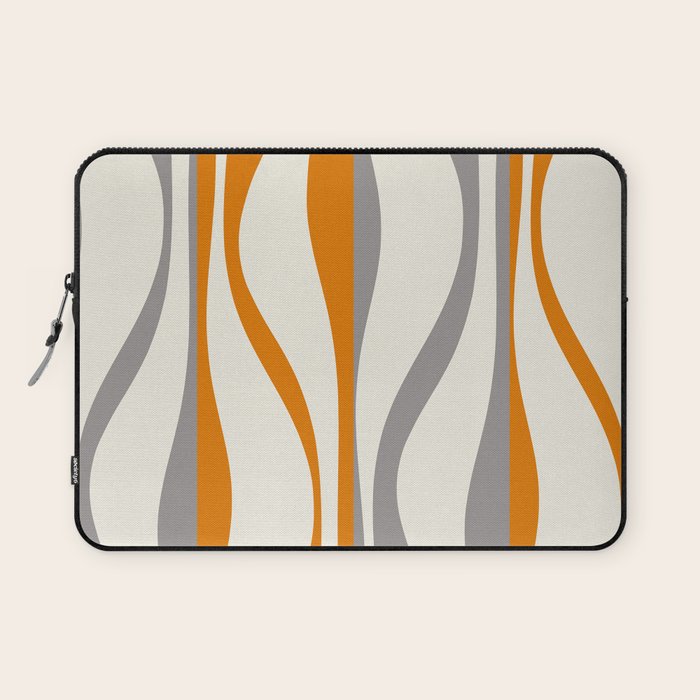 Mid Century Modern Retro Lounge Striped Ogee Pattern Gray Ochre Cream Laptop Sleeve Gallery Image 1
