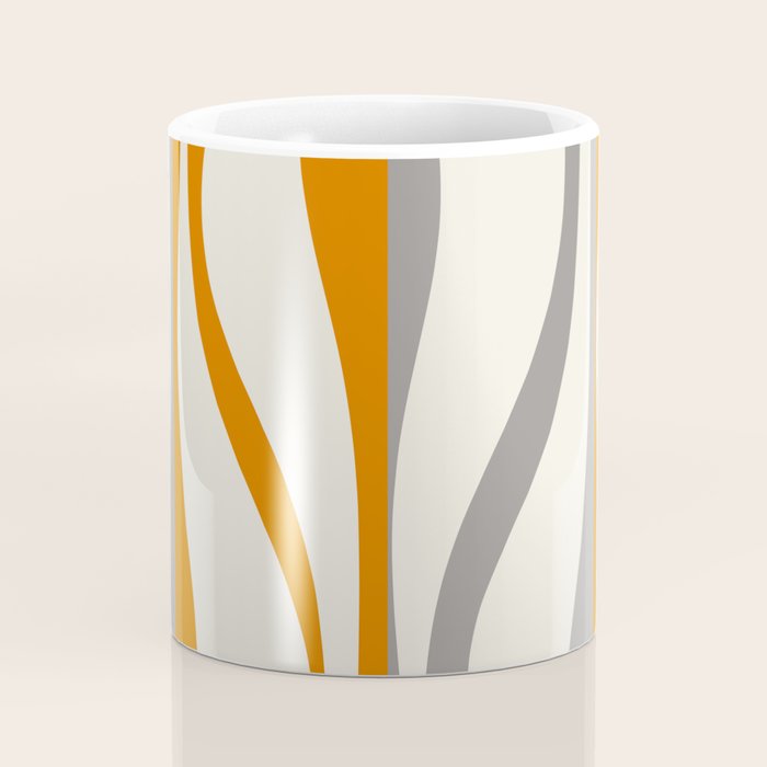 Mid Century Modern Retro Lounge Striped Ogee Pattern Gray Ochre Cream Coffee Mug Gallery Image 4