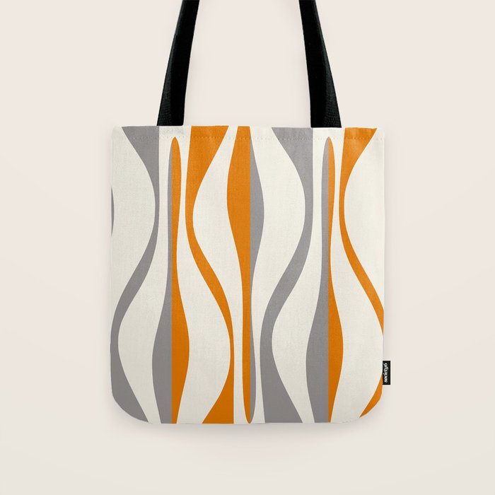 Mid Century Modern Retro Lounge Striped Ogee Pattern Gray Ochre Cream Tote Bag Gallery Image 1