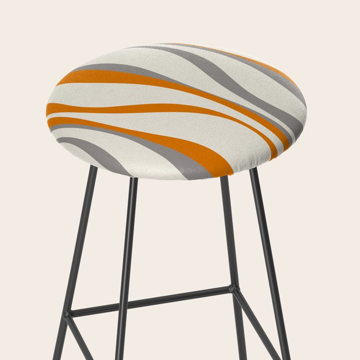 Mid Century Modern Retro Lounge Striped Ogee Pattern Gray Ochre Cream Stool Gallery Image 2
