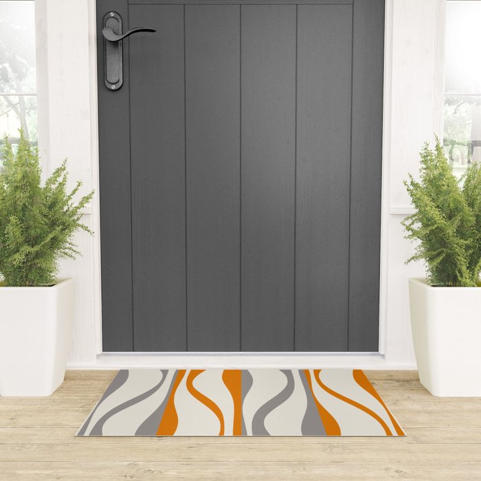 Mid Century Modern Retro Lounge Striped Ogee Pattern Gray Ochre Cream Welcome Mat Gallery Image 3