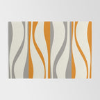 Mid Century Modern Retro Lounge Striped Ogee Pattern Gray Ochre Cream Rug Gallery Image 2