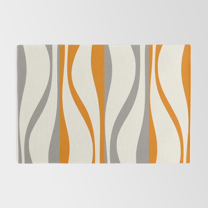 Mid Century Modern Retro Lounge Striped Ogee Pattern Gray Ochre Cream Rug Gallery Image 2