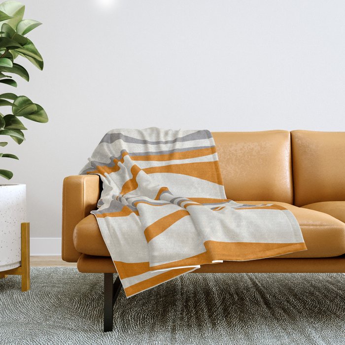 Mid Century Modern Retro Lounge Striped Ogee Pattern Gray Ochre Cream Throw Blanket Gallery Image 1