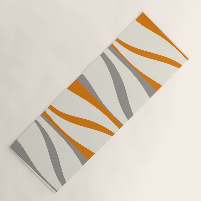 Mid Century Modern Retro Lounge Striped Ogee Pattern Gray Ochre Cream Yoga Mat Gallery Image 1