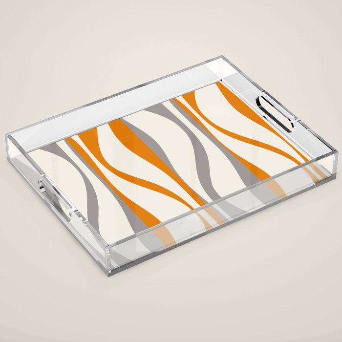 Mid Century Modern Retro Lounge Striped Ogee Pattern Gray Ochre Cream Acrylic Tray Gallery Image 1