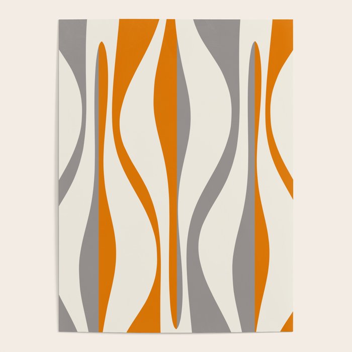 Mid Century Modern Retro Lounge Striped Ogee Pattern Gray Ochre Cream Poster Gallery Image 4