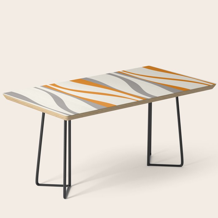 Mid Century Modern Retro Lounge Striped Ogee Pattern Gray Ochre Cream Coffee Table Gallery Image 1