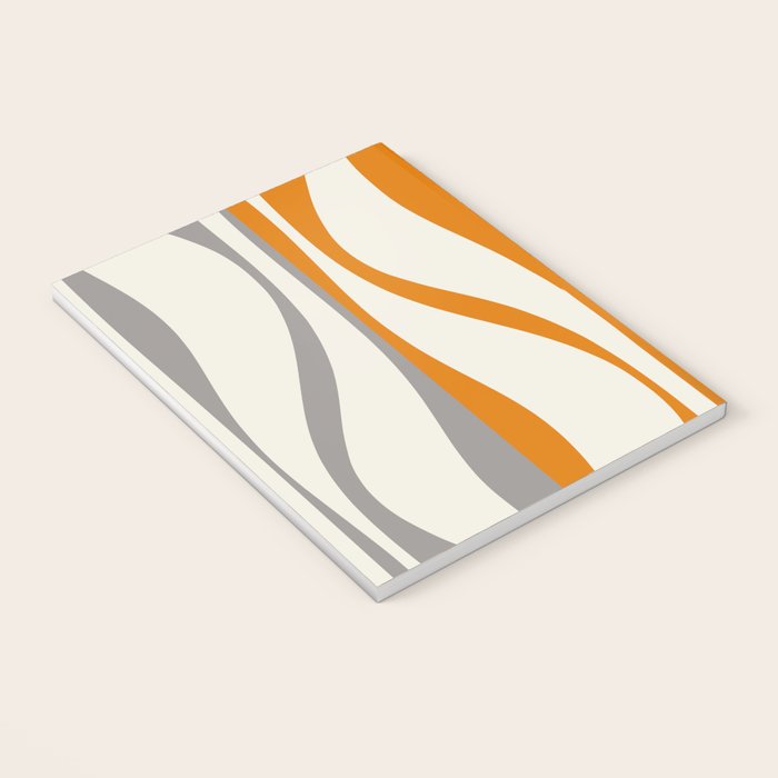 Mid Century Modern Retro Lounge Striped Ogee Pattern Gray Ochre Cream Notebook Gallery Image 3