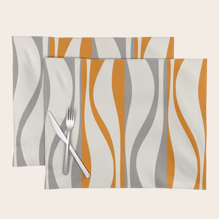 Mid Century Modern Retro Lounge Striped Ogee Pattern Gray Ochre Cream Placemat Gallery Image 1