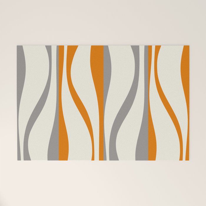 Mid Century Modern Retro Lounge Striped Ogee Pattern Gray Ochre Cream Welcome Mat Gallery Image 1