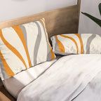 Mid Century Modern Retro Lounge Striped Ogee Pattern Gray Ochre Cream Pillow Sham Gallery Image 2