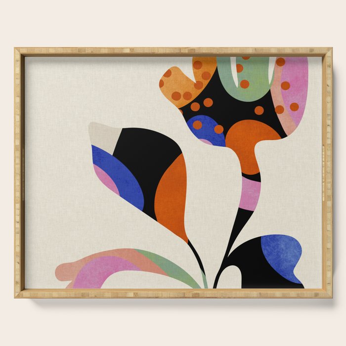 abstract whimsical flower minimal Serving Tray Gallery Image 1