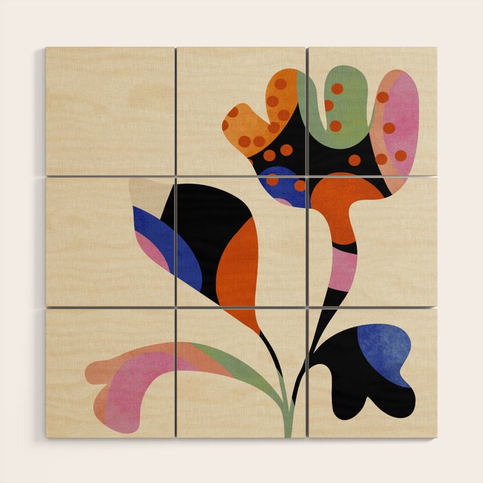 abstract whimsical flower minimal Wood Wall Art Gallery Image 1