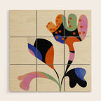 abstract whimsical flower minimal Wood Wall Art Gallery Image 1