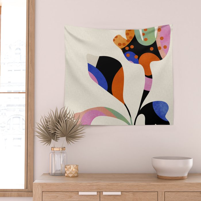 abstract whimsical flower minimal Wall Tapestry Gallery Image 2