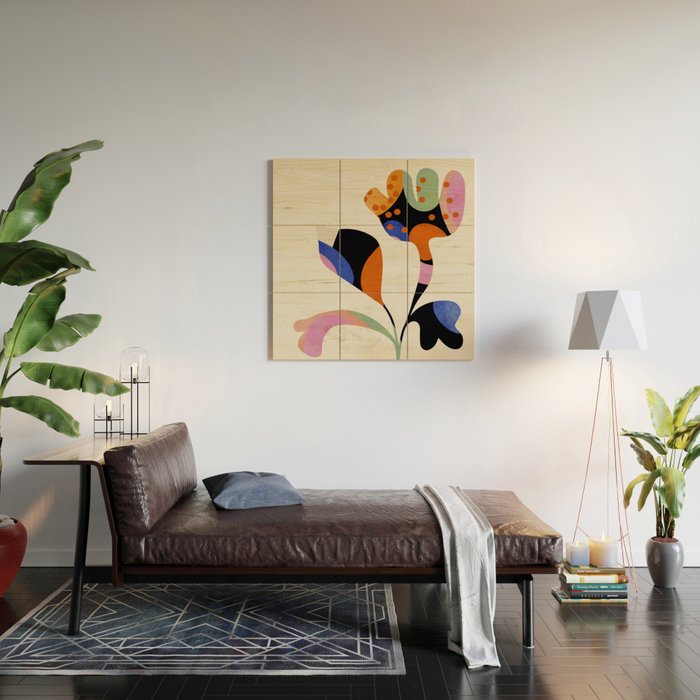 abstract whimsical flower minimal Wood Wall Art Gallery Image 2